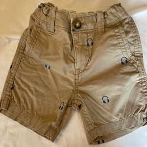 BABY GAP Tan Kids Shorts with Blue Headphone Pattern